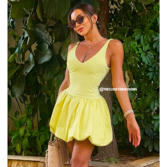 ZARA V-Neck Balloon Mini Dress NWT | Yellow Knit Blogger Fave - Picture 6 of 16